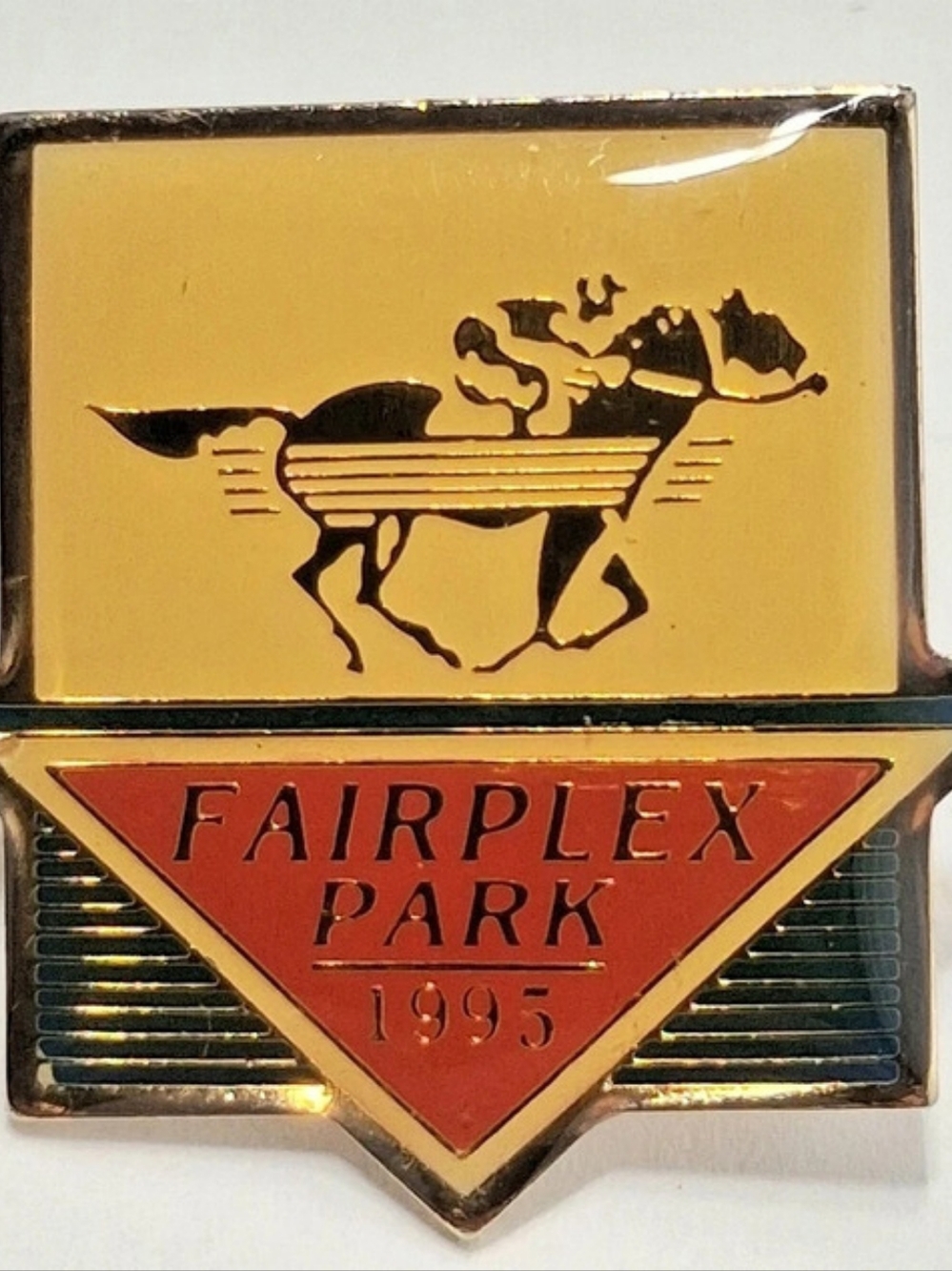 Fairplex Park 1995 Horse Racing Lapel Pin Gold & Red Brooch